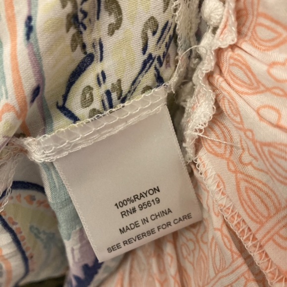 Fever Abstract Mosaic Print Embroidered Eyelet Tunic Boat Neck Pastels Multi M - Picture 6 of 8